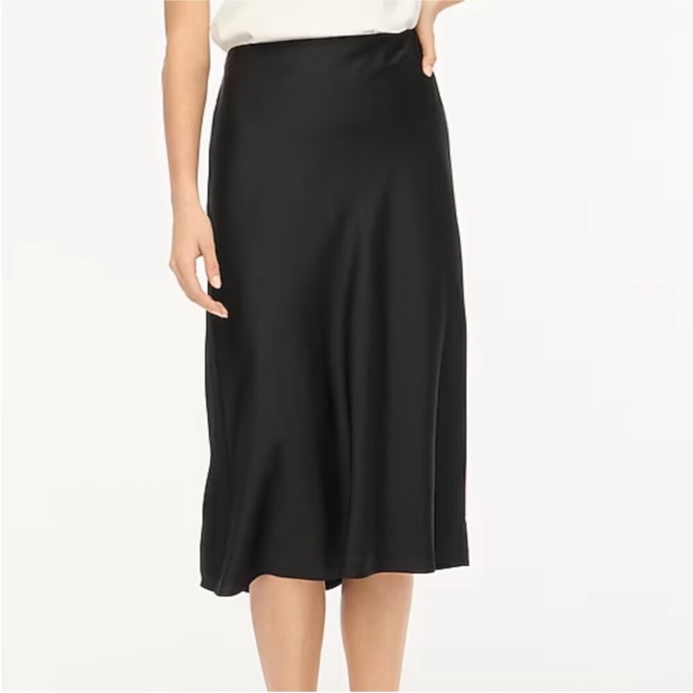 J. Crew Gwyneth Black Satin Midi Skirt Sz S